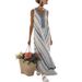 Women's Sleeveless V-Neck Striped Maxi Dress Flowy Beach Coverup Summer Vacation Dress 3 Color Options_ecoleips.com