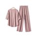 Women's Clothing Cross Border Plus Size Loose Casual Two Piece Set V Neck Short Sleeve Top And Pants_ecoleips.com