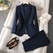Women's Professional Tailored Blazer And Trouser Set for Office Deep Grey Black Navy Blue S-4XL_ecoleips.com