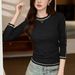 2025 #Craftsmanship Selection # Flower Needle Bright Thread Color Contrasting T-Shirt For Women's Long Sleeve 2025 Autumn New_ecoleips.com