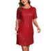 Women's round Neck Sequined Dress OM10245 European American Style Cross Border Foreign Trade Waist Cinching Short Sleeve Sparkling Dress_ecoleips.com