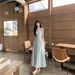 Tea Break French Blue For Women Summer Petite First Love Waist Slimming Vacation Drawstring Strap Long Dress_ecoleips.com