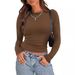 2025 Autumn New Product Fashion Women's Long Sleeve Elastic Round Neck Ribbed Slimming T-shirt Top_ecoleips.com