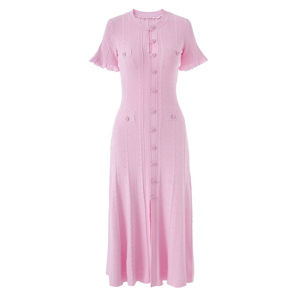 Elegant French-Style Knit Dress – Lace Trim Short Sleeve Bodycon Dress (S-XL, Wine/White/Black/Orange)_ecoleips.com