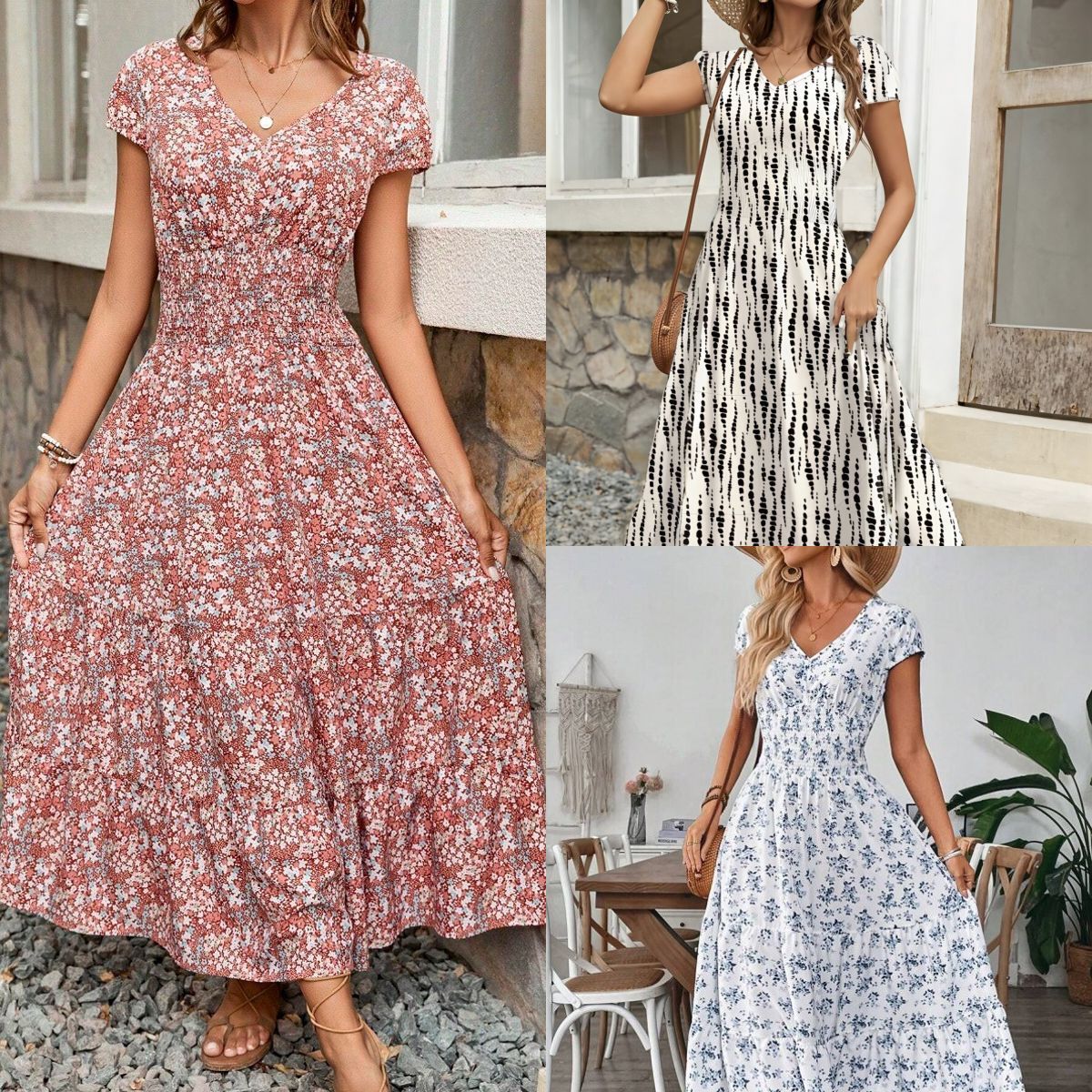 Elegant Pure Women's Dress Cross Border Style Slimming Fitted Waist Short Sleeves for Summer And Spring Alluring Ethereal_ecoleips.com