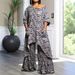 Plus Size Casual Lounge Set - Asymmetrical Top & Pleated Wide-Leg Pants, Polyester-Spandex Blend Two-Piece Outfit For Women (0XL-5XL)_ecoleips.com