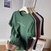 Women's Korean Letter Short Sleeve T-Shirt round Neck Casual Loose Slim Fit Brushed Cotton Top for Early Autumn All Match Bottoming_ecoleips.com