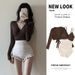 Women's Conservative Long Sleeve Swimsuit Elegant Sexy plus Size for Girls Perfect for Hot Springs New Style 2026_ecoleips.com