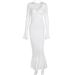 New Arrival GDFGDF Solid Color Low Cut Long Sleeve Slim Bodycon Ruffle Hem Dress Wholesale For Women_ecoleips.com