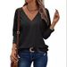 Aria Basics Aria Basics 2024 Cross-Border European And American Women's Fashion Casual V-Neck Long Sleeve Button Hollow Lace Embroidered Shirt_ecoleips.com