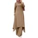 Spring And Autumn New Cross-Border Muslim Women's Clothing Middle Eastern Solid Color Round Neck Wooden Button Long_ecoleips.com