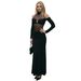 Women's Solid Color Round Neck Mesh Splicing Slim Dress Long Sleeve Fashion Autumn New European American Style_ecoleips.com