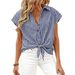 Classic Plaid Button-Down Shirt For Women, Relaxed Fit Short Sleeve Top For Casual Summer Style_ecoleips.com