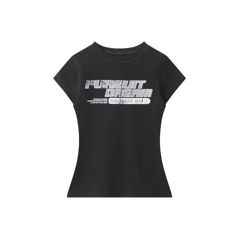 HeyHenry Women's Slim Fit T-Shirt round Neck Short Sleeve Versatile Casual Top Sexy Girl Niche Letter Print_ecoleips.com