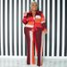 Plus Size Women's Clothing Fashion Printed Striped Trousers Set Two Piece Set_ecoleips.com