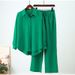 Women's Clothing Spring And Autumn Large Size Loose Temperament Leisure Cotton And Linen Solid Color Shirt Wide Leg Pants Sports Suit_ecoleips.com