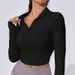 Fashion Outfit Short Half-Zip Top Long Sleeve Yoga Jacket Slim Fit High Elasticity Sports Fitness Clothing For Women_ecoleips.com