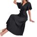Ins Hot-Selling Real Shot European And American Spring Summer Elegant Cross V-Neck Flared Pleated Long Skirt_ecoleips.com