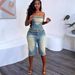 Women's Fashion Frayed Edge Tube Top High-Waisted Denim Shorts Set American Style Spring/Summer Pant Set_ecoleips.com