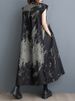2026 Summer New Black Vintage Print Sleeveless Dresses For Women Stand Collar Loose Casual Long Dress Fashion Elegant Clothing_ecoleips.com