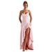 Elegant Satin Halter Dress Style Sexy Slimming Backless Tie Up Women's Party Wear_ecoleips.com