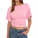 2026 New Summer Women Boat Neck Wrap Tops Casual Short Sleeve Self Tie Waist Slim Fashion T Shirt_ecoleips.com