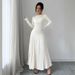 New Long Sleeved Knitted Long Skirt Pleated Dress Elegant Slim Versatile Fashion Temperament_ecoleips.com