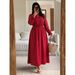 Large Size Women's Solid Color Polka Dot Dress V-neck Strap Waist Long Sleeve Fat Mm Gentle Wind Long Dress_ecoleips.com