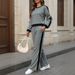 Voya Women's Casual Round Neck Long Sleeved Sweatshirt Wide Leg Pants Two-piece Set Contrasting Color Top Matching Set Cross-border Popular Item_ecoleips.com