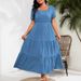 Women's Clothing Puff Sleeve Square Neck Back Pleated Short Sleeve Pocket Dress_ecoleips.com