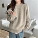 girl Soft Cozy Round Neck Pullover Sweater Women, Autumn And Winter New Lazy Style, Loose Fit, Solid Color, Long Sleeve_ecoleips.com