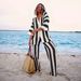 2025 Summer Women's Fashion V-neck Hollow Striped Shirt Loose Knitted Wide-leg Pants Set_ecoleips.com