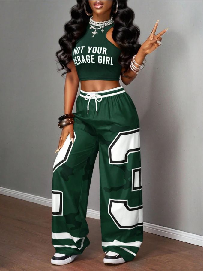 Women's Casual Street Style Two Piece Set Camisole And Loose Pants Hip Hop Set Cross Border E Commerce Amazon Spring/Autumn Summer_ecoleips.com
