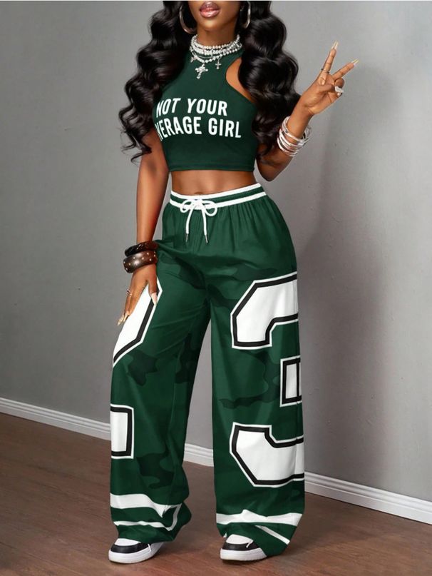 Women's Casual Street Style Two Piece Set Camisole And Loose Pants Hip Hop Set Cross Border E Commerce Amazon Spring/Autumn Summer_ecoleips.com