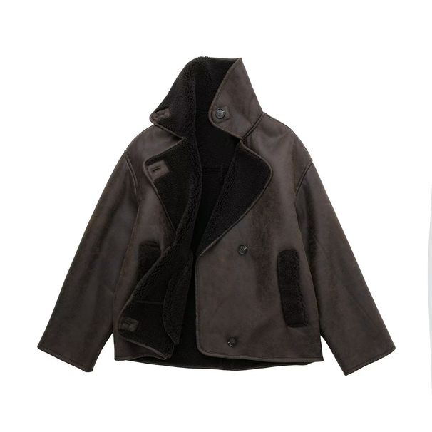 K Fur And Leather Integrated Street Style Women's Loose Double-sided Jacket, Thick Coat_ecoleips.com