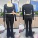 Women's Ribbed Knit Tracksuit Set Long Sleeve Square Neck Top And Jogger Pants Casual Loungewear Outfit_ecoleips.com