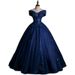 Women's Clothing Elegant Navy Blue Off-Shoulder Ball Gown For Vocal Performances & Auditions – Princess Silhouette Dress With Slimming A-Line Skirt_ecoleips.com