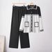 Women's Loose Knitted Cardigan And Pants Set Color Block Lapel Fashion Casual Two Piece Outfit European American Style Autumn Winter New Arrival_ecoleips.com