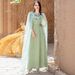 Women's Clothing Middle Eastern Mint Green Long Dress Handmade Diamond Embellished Flowing Cape Arabian Elegant Dress_ecoleips.com