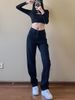 Black Slim-fit Straight-leg Jeans For Women, 2025 Spring New Style, High-waisted, Trendy, Loose Wide-leg, Elegant_ecoleips.com