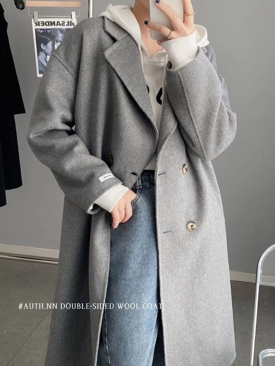"Double-Faced Wool Cashmere Coat – Mid-Length Audrey Hepburn Style Overcoat, Drop Shoulder Winter Coat For Women"_ecoleips.com