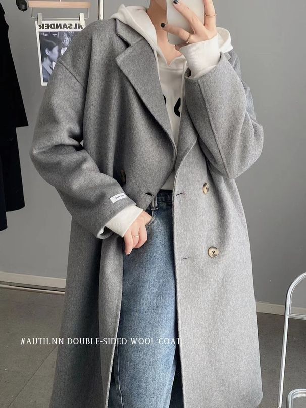 "Double-Faced Wool Cashmere Coat – Mid-Length Audrey Hepburn Style Overcoat, Drop Shoulder Winter Coat For Women"_ecoleips.com