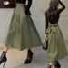 Verve Clothing 2025 Spring New Women's Solid Color A-line With Bow Waist And Flared Long Skirt_ecoleips.com