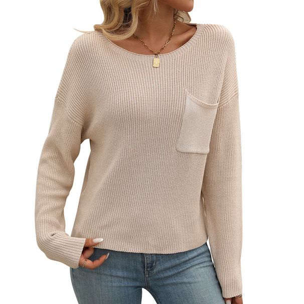 Women's Best-Selling Round-Neck Sweater With Pocket Decorations And Long Sleeves_ecoleips.com