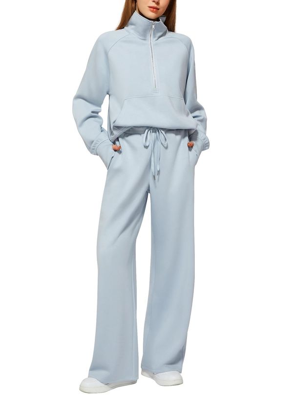 Women's Clothing Women's Two Piece Suits Oversized Half Zip Sweatshirt Wide Leg Sweatpants Casual Suit_ecoleips.com