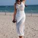 Women's Clothing New Holiday Three Dimensional Hook Flower Side High Slit Adjustable Sling Hollow Dress Beach Cover Up Long Skirt_ecoleips.com
