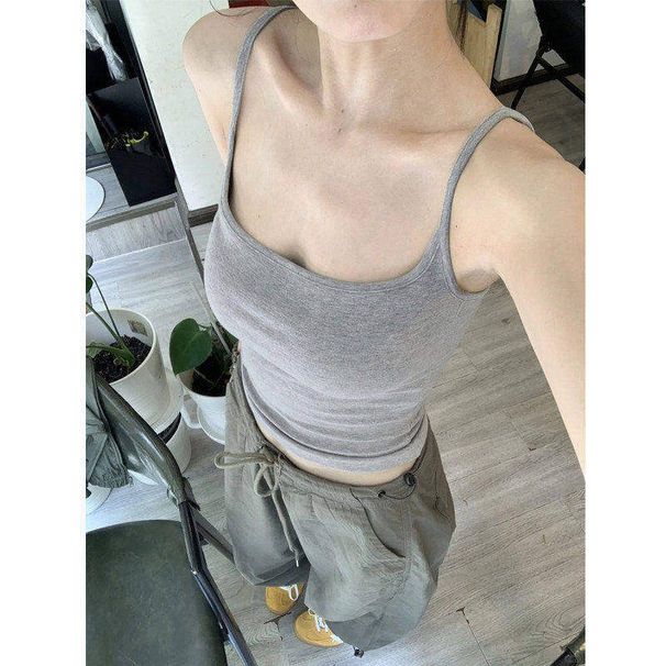 Navy Blue Camisole Chest Pads Women, 2026 New Vest With Unique Design, Suitable Outerwear, Integrated Beautiful Back_ecoleips.com