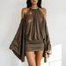 Aria Basics Aria Basics 2026 European And American Hot Girl Style Sexy Off-shoulder Backless Asymmetrical Design Short Dress With Loose Bat_ecoleips.com