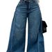 Y2K Retro Wide-Leg Jeans For Women – Distressed Blue Washed Flared Denim Pants With Fringe Hem_ecoleips.com