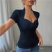 Women's V-Neck Knit Top - Pure & Sexy Style Short Sleeve Tee | Soft Stretch Fabric For Casual & Date Nights_ecoleips.com